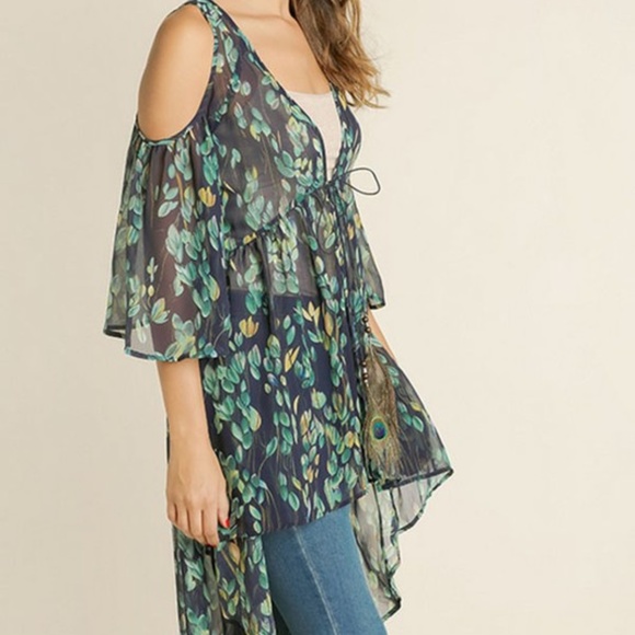 Floral Cold Shoulder Sheer Duster - Picture 3 of 7